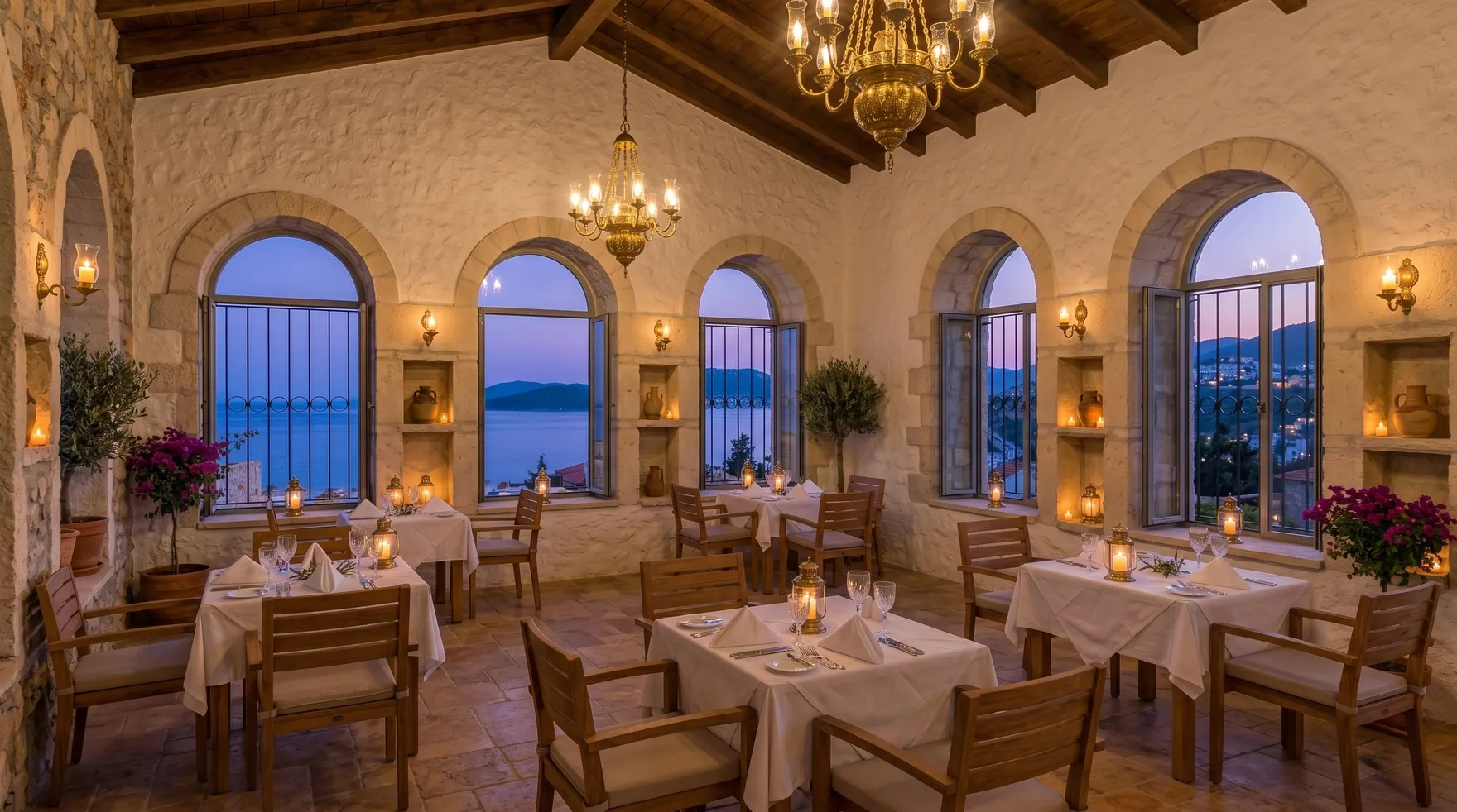 The intimate inner dining room of Blue Riviera